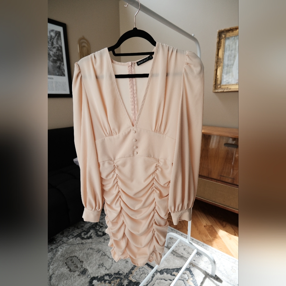 Blush V-Neck Ruched Bodycon Dress